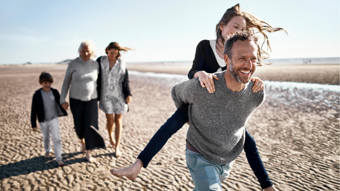 Family of five on beach