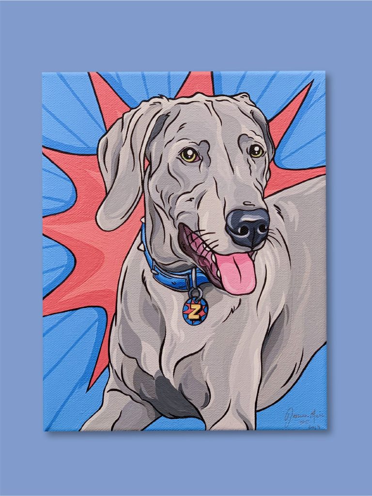 Zed the Weimaraner Hand Painted Pet Portrait | Pop Art Puppy Dogs