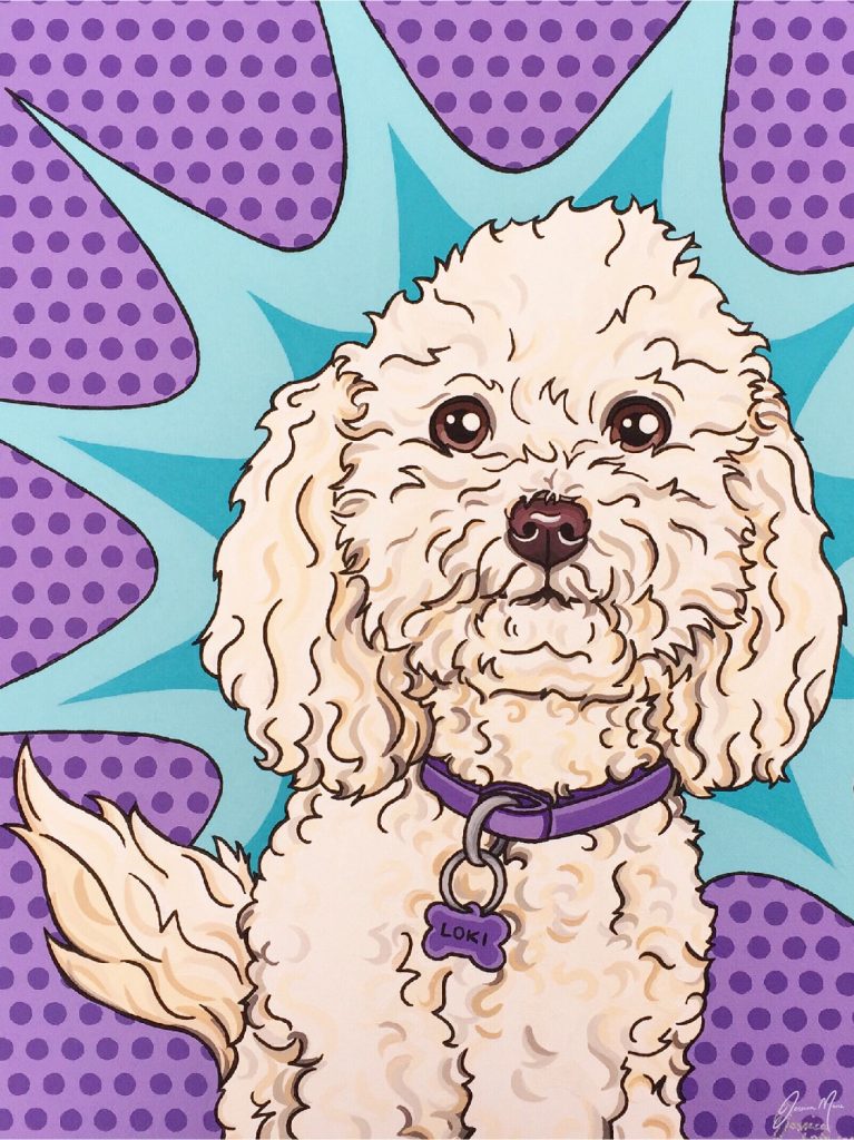 Loki the Miniature Poodle Hand Painted Pet Portrait | Pop Art Puppy Dogs