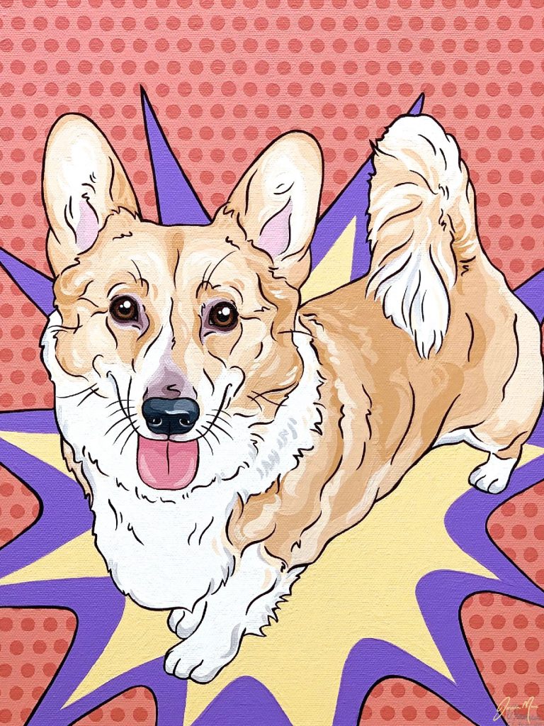 Peaches the Corgi Hand Painted Pet Portrait | Pop Art Puppy Dogs