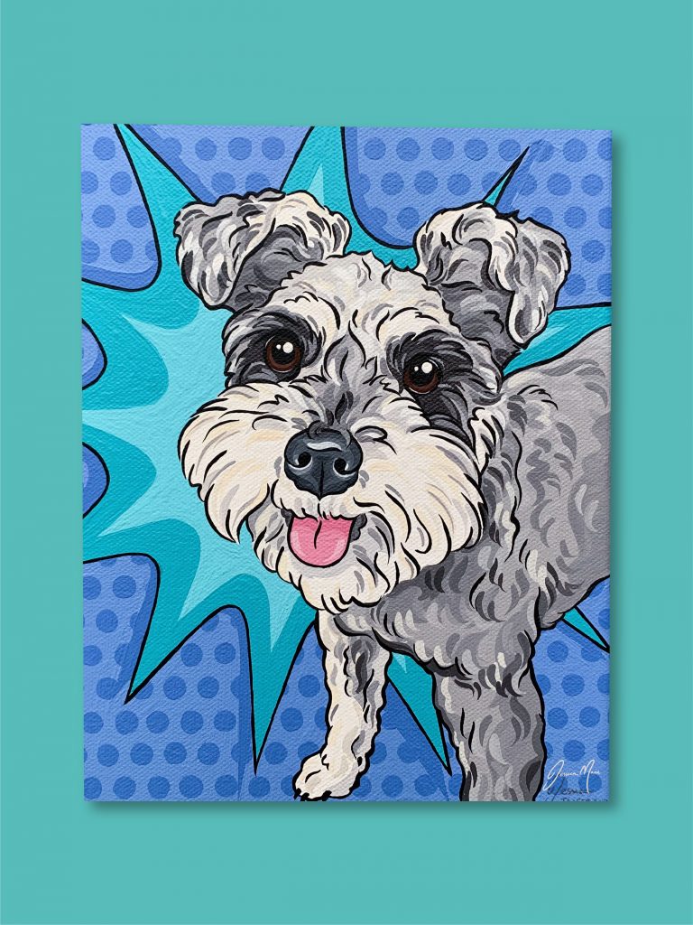 Jasper the Schnauzer Hand Painted Pet Portrait | Pop Art Puppy Dogs